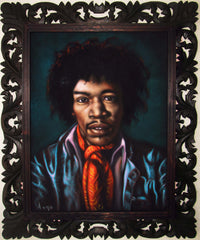 Jimi Hendrix Portrait,  Original Oil Painting on Black Velvet by Alfredo Rodriguez "ARGO" - #A146