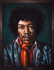 Jimi Hendrix Portrait,  Original Oil Painting on Black Velvet by Alfredo Rodriguez "ARGO" - #A146