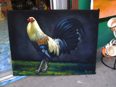 Rooster, cockerel, cock, gallo, Original Oil Painting on Black Velvet by Alfredo Rodriguez "ARGO" - #A147