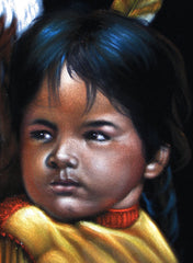 Indian child with eagle,  Original Oil Painting on Black Velvet by Alfredo Rodriguez "ARGO" - #A150
