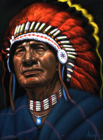 Indian chief,  Original Oil Painting on Black Velvet by Alfredo Rodriguez "ARGO" - #A151