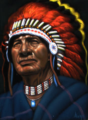 Indian chief,  Original Oil Painting on Black Velvet by Alfredo Rodriguez "ARGO" - #A151