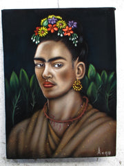 Frida Kahlo Portrait,  Original Oil Painting on Black Velvet by Alfredo Rodriguez "ARGO" - #A152