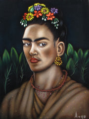 Frida Kahlo Portrait,  Original Oil Painting on Black Velvet by Alfredo Rodriguez "ARGO" - #A152