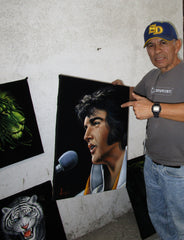Elvis Presley Portrait , Original Oil Painting on Black Velvet by Alfredo Rodriguez "ARGO" - #A157