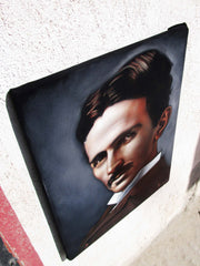 Nikola Tesla Portrait , Serbian American inventor, Original Oil Painting on Black Velvet by Alfredo Rodriguez "ARGO" - #A174