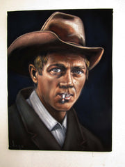 Steve McQueen Portrait, Original Oil Painting on Black Velvet by Alfredo Rodriguez "ARGO" - #A167
