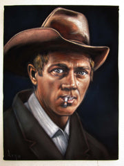 Steve McQueen Portrait, Original Oil Painting on Black Velvet by Alfredo Rodriguez "ARGO" - #A167