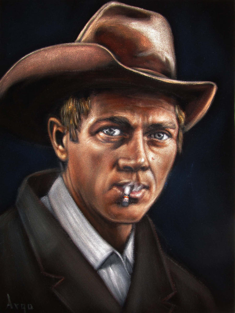 Steve McQueen Portrait, Original Oil Painting on Black Velvet by Alfredo Rodriguez "ARGO" - #A167