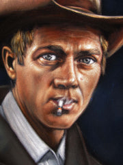 Steve McQueen Portrait, Original Oil Painting on Black Velvet by Alfredo Rodriguez "ARGO" - #A167