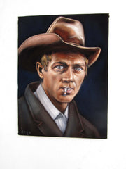 Steve McQueen Portrait, Original Oil Painting on Black Velvet by Alfredo Rodriguez "ARGO" - #A167