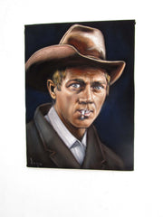 Steve McQueen Portrait, Original Oil Painting on Black Velvet by Alfredo Rodriguez "ARGO" - #A167
