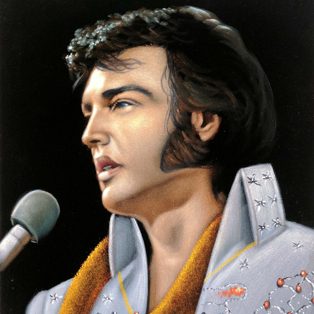 Elvis Presley Portrait , Original Oil Painting on Black Velvet by Alfredo Rodriguez "ARGO" - #A320
