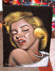 Marilyn Monroe Portrait, Original Oil Painting on Black Velvet by Alfredo Rodriguez "ARGO" - #A35