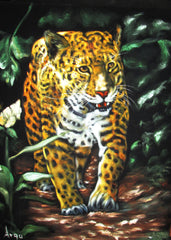 Leopard, Panther, cougar, puma,  Original Oil Painting on Black Velvet by Alfredo Rodriguez "ARGO"  - #A41