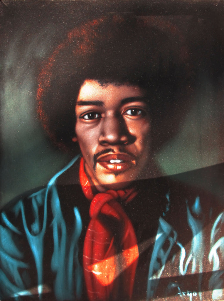 Jimi Hendrix Portrait,  Original Oil Painting on Black Velvet by Alfredo Rodriguez "ARGO" - #A48