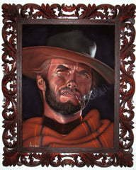 Clint Eastwood Spaghetti Western,  Original Oil Painting on Black Velvet by Alfredo Rodriguez "ARGO"  - #A4