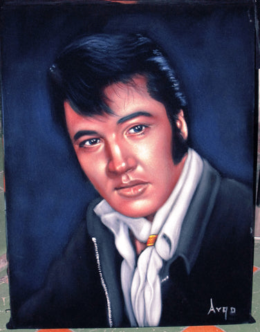 Elvis Presley Portrait , Original Oil Painting on Black Velvet by Alfredo Rodriguez "ARGO" - #A50