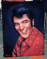 Elvis Presley Portrait , Original Oil Painting on Black Velvet by Alfredo Rodriguez "ARGO" - #A51