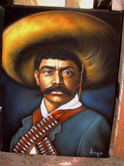 Emiliano Zapata Salazar Mexican Revolution Original Oil Painting on Black Velvet by Alfredo Rodriguez "ARGO"  - #A58