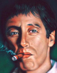 Tony Montana Portrait , Al Pacino, Scarface Original Oil Painting on Black Velvet by Alfredo Rodriguez "ARGO" - #A59