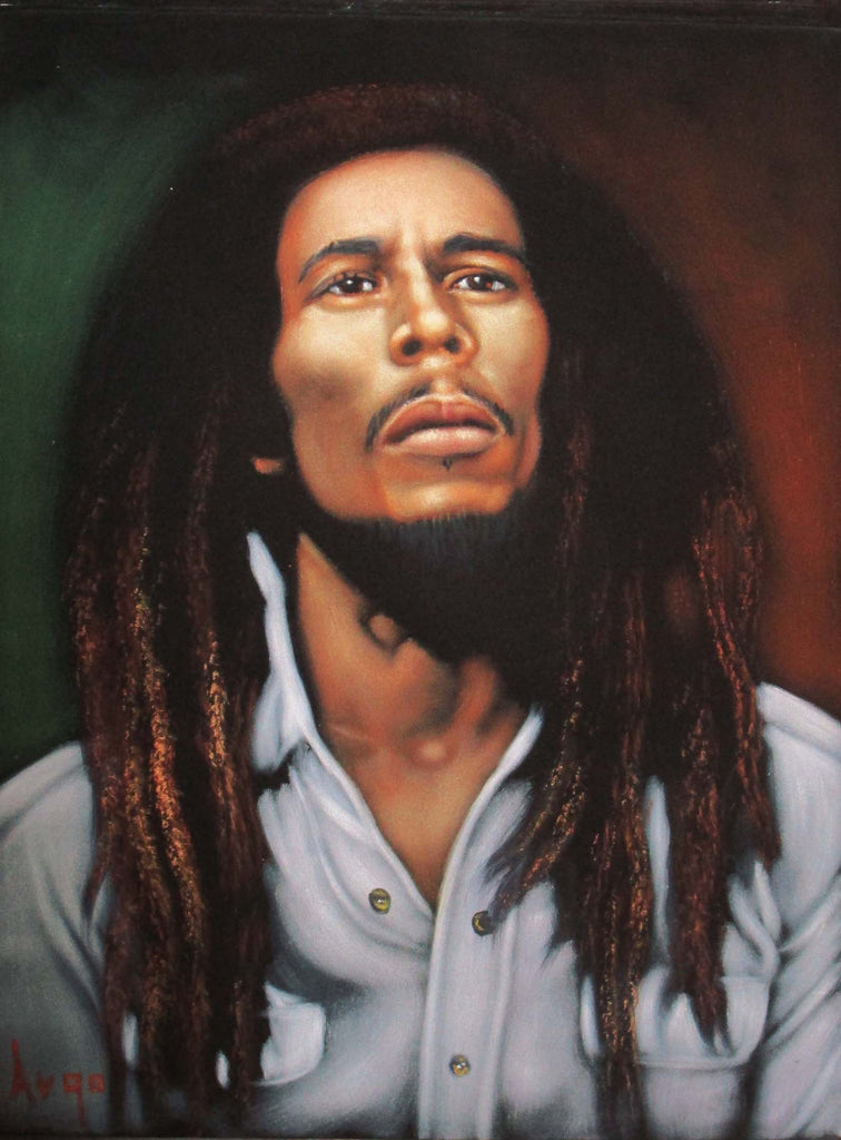 Bob Marley Legend Portrait, Original Oil Painting on Black Velvet by Alfredo Rodriguez "ARGO" - #A60