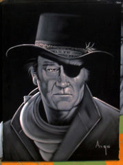 John Wayne Portrait,  Original Oil Painting on Black Velvet by Alfredo Rodriguez "ARGO" - #A63