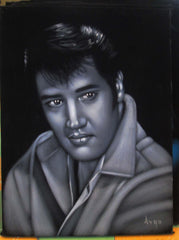 Elvis Presley Portrait , Original Oil Painting on Black Velvet by Alfredo Rodriguez "ARGO" - #A64