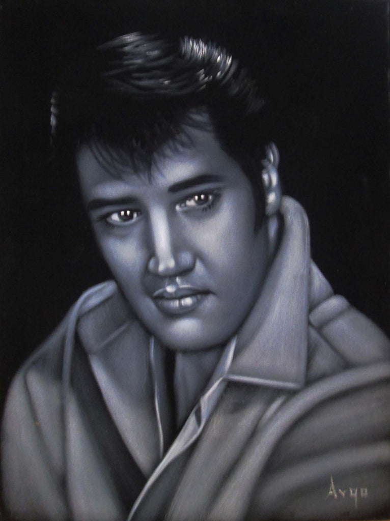 Elvis Presley Portrait , Original Oil Painting on Black Velvet by Alfredo Rodriguez "ARGO" - #A64