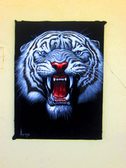 Tiger Head, White Tiger,  Original Oil Painting on Black Velvet by Alfredo Rodriguez "ARGO"  - #A66