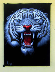 Tiger Head, White Tiger,  Original Oil Painting on Black Velvet by Alfredo Rodriguez "ARGO"  - #A66