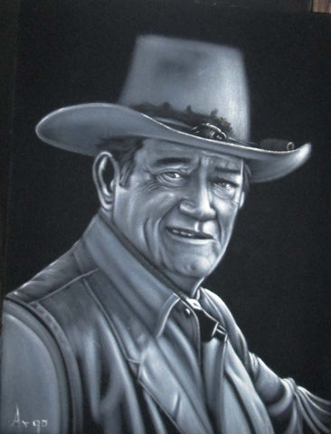 John Wayne Portrait,  Original Oil Painting on Black Velvet by Alfredo Rodriguez "ARGO" - #A70
