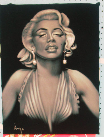 Marilyn Monroe Portrait, Original Oil Painting on Black Velvet by Alfredo Rodriguez "ARGO" - #A72