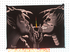 Bob Marley Portrait, skull, Original Oil Painting on Black Velvet by Alfredo Rodriguez "ARGO" - #A74