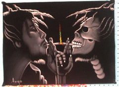 Bob Marley Portrait, skull, Original Oil Painting on Black Velvet by Alfredo Rodriguez "ARGO" - #A74
