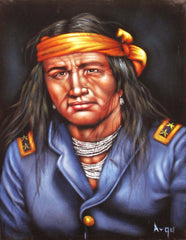 Indian Brave,  Original Oil Painting on Black Velvet by Alfredo Rodriguez "ARGO" - #A78