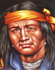 Indian Brave,  Original Oil Painting on Black Velvet by Alfredo Rodriguez "ARGO" - #A78