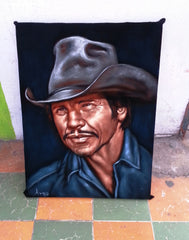 Charles Bronson Portrait,  Original Oil Painting on Black Velvet by Alfredo Rodriguez "ARGO"  - #A83