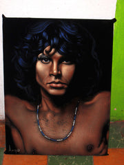 Jim Morrison Portrait,  Original Oil Painting on Black Velvet by Alfredo Rodriguez "ARGO" - #A85