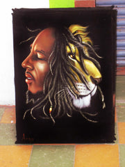 Bob Marley Portrait , Iron Lion Zion, Original Oil Painting on Black Velvet by Alfredo Rodriguez "ARGO" - #A87