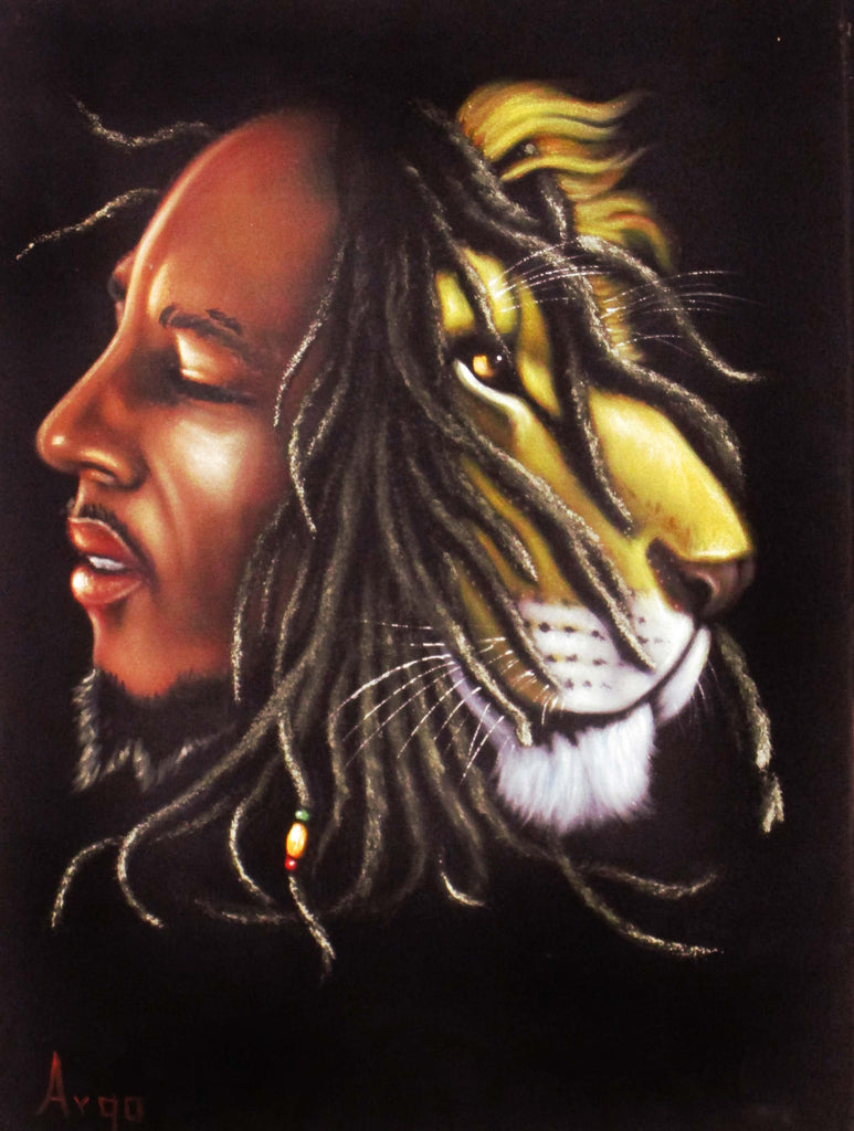Bob Marley Portrait , Iron Lion Zion, Original Oil Painting on Black Velvet by Alfredo Rodriguez "ARGO" - #A87