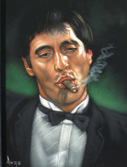 Tony Montana Portrait , Al Pacino, Scarface Original Oil Painting on Black Velvet by Alfredo Rodriguez "ARGO" - #A88
