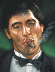 Tony Montana Portrait , Al Pacino, Scarface Original Oil Painting on Black Velvet by Alfredo Rodriguez "ARGO" - #A88