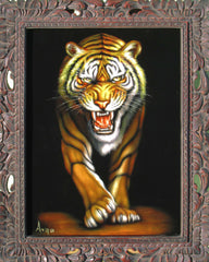 Tiger,  Orange Bengal Tiger, Original Oil Painting on Black Velvet by Alfredo Rodriguez "ARGO"  - #A90