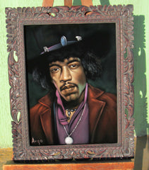 Jimi Hendrix Portrait,  Original Oil Painting on Black Velvet by Alfredo Rodriguez "ARGO" - #A92