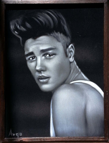 Justin Bieber Portrait,  Original Oil Painting on Black Velvet by Alfredo Rodriguez "ARGO" - #A95