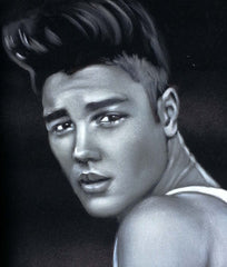 Justin Bieber Portrait,  Original Oil Painting on Black Velvet by Alfredo Rodriguez "ARGO" - #A95