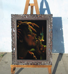 Bob Marley Portrait,  Original Oil Painting on Black Velvet by Alfredo Rodriguez "ARGO" - #A96