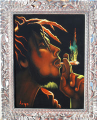Bob Marley Portrait,  Original Oil Painting on Black Velvet by Alfredo Rodriguez "ARGO" - #A96