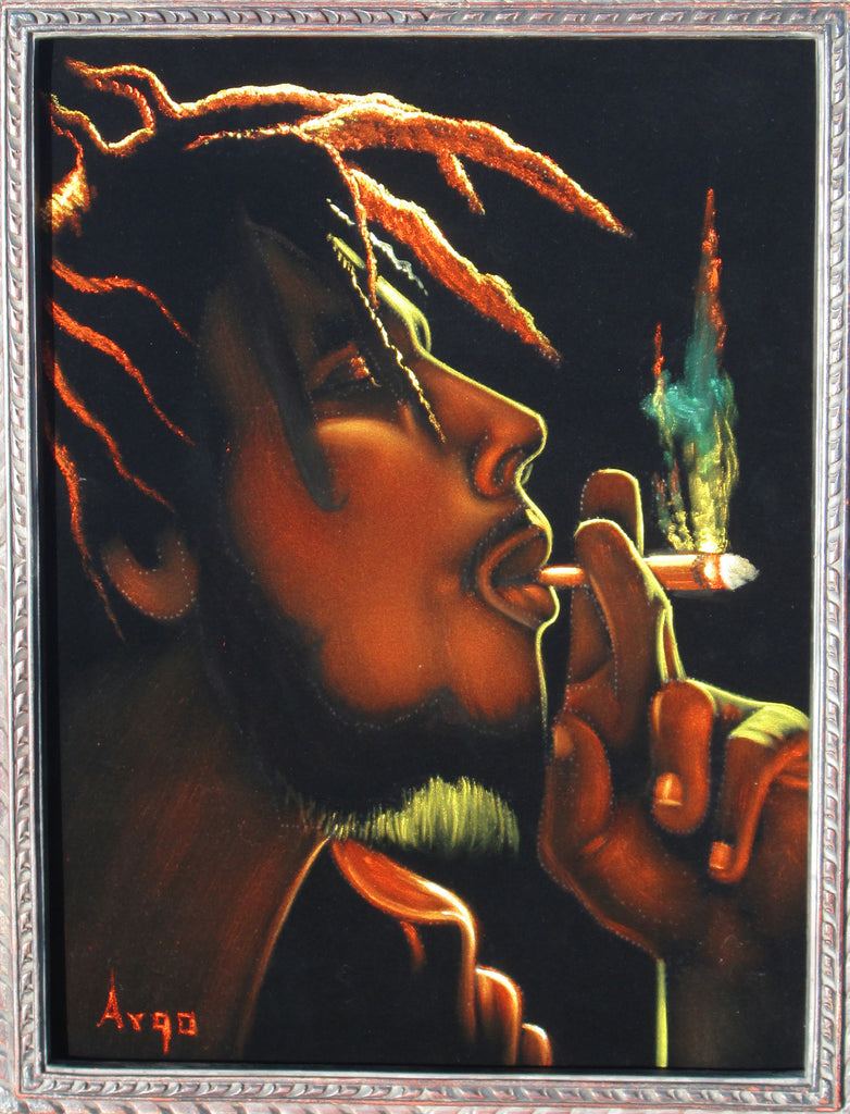 Bob Marley Portrait,  Original Oil Painting on Black Velvet by Alfredo Rodriguez "ARGO" - #A96